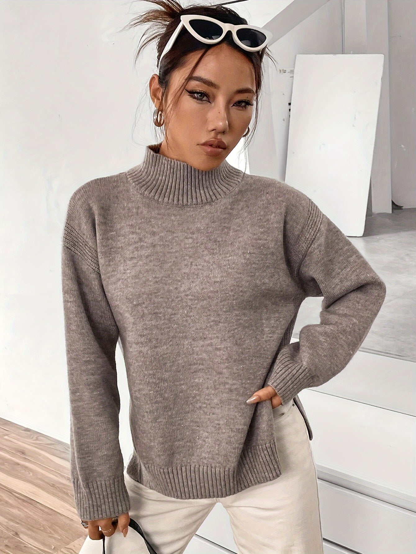 High neck winter sweater