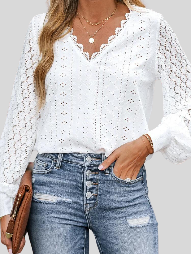 Scallop blouse | Met V-hals