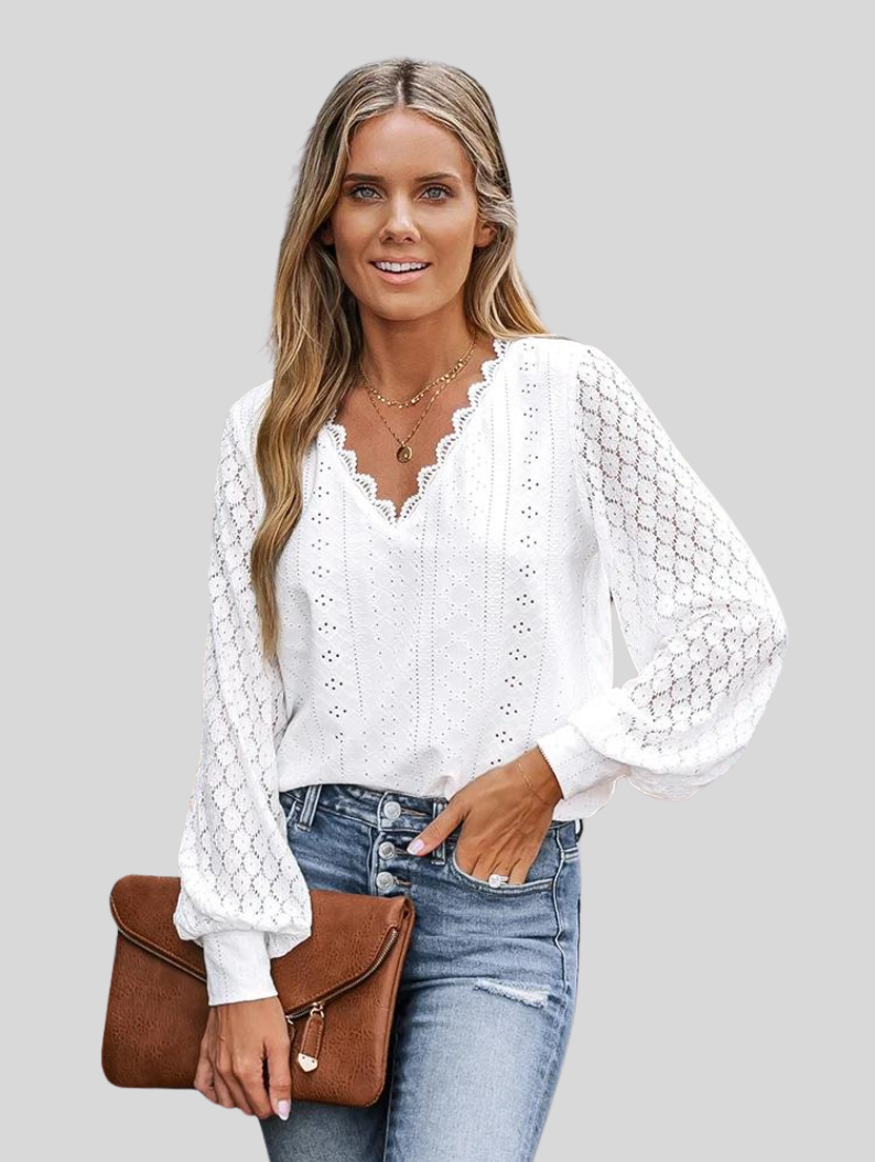 Scallop blouse | Met V-hals