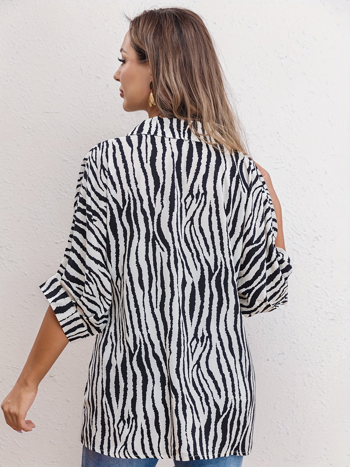 Blouse met zebraprint en Cuffed sleeves