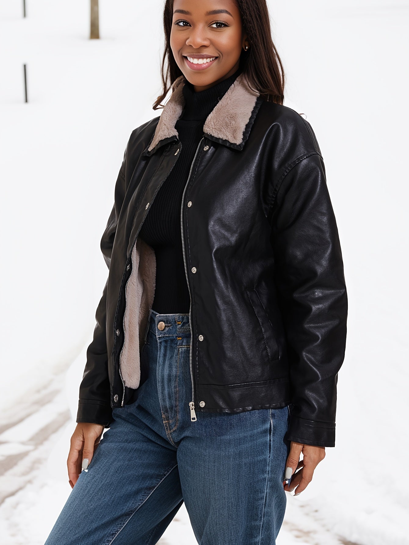 Fleece lined PU leather jacket