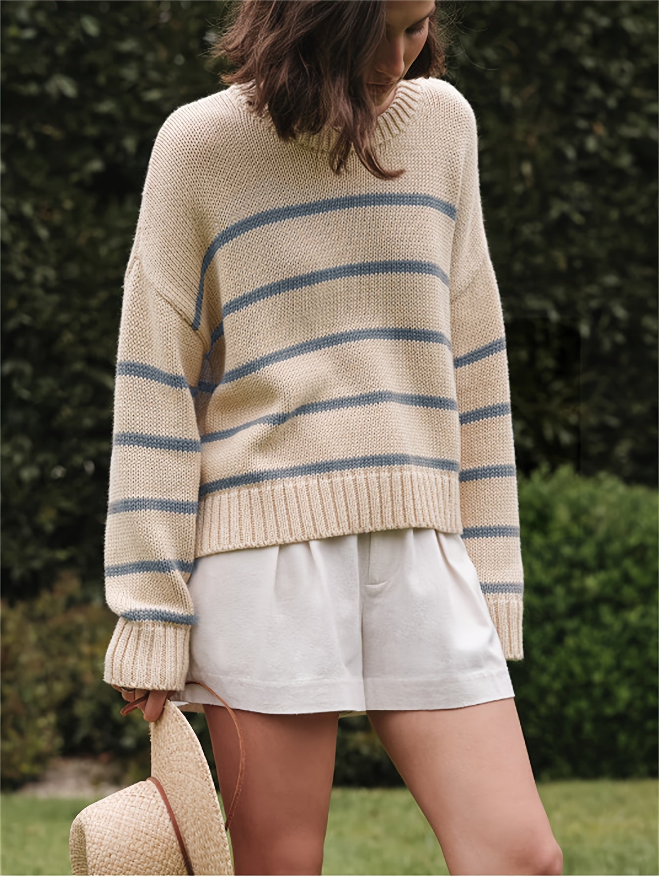 Striped sweater with dropped shoulder