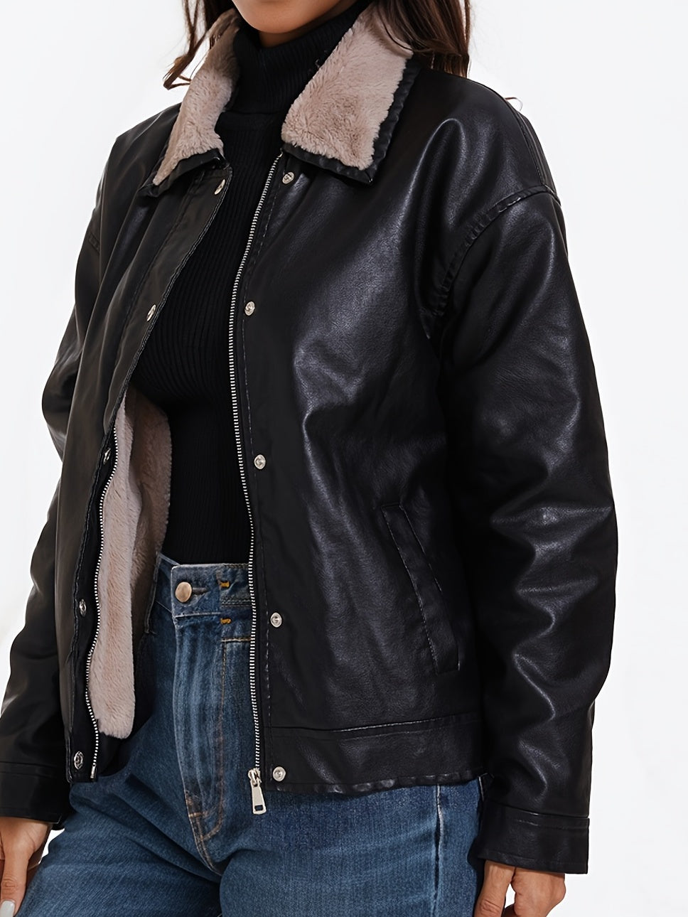 Fleece lined PU leather jacket