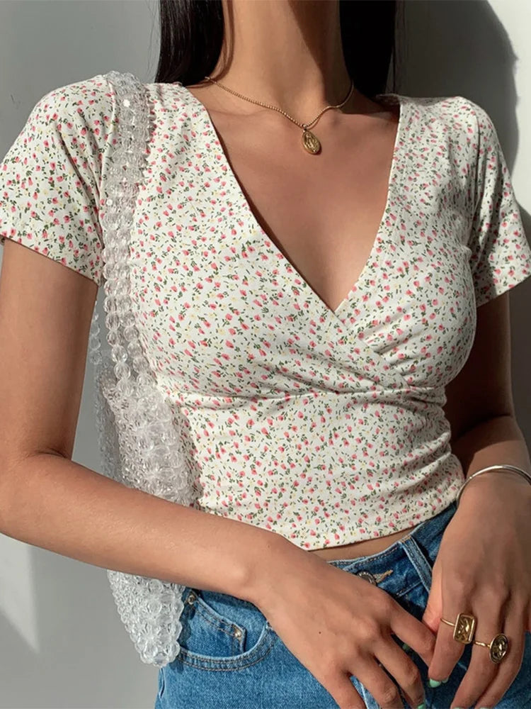 Floral Top met V-hals